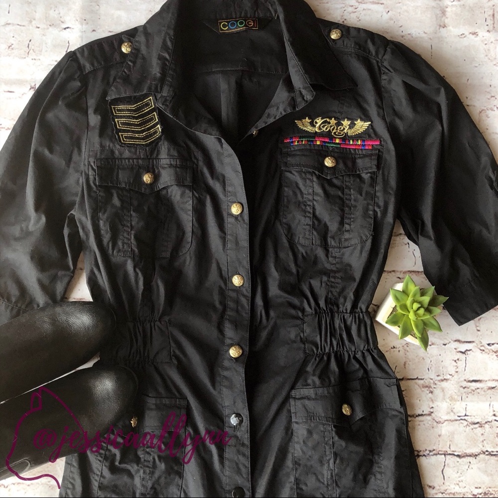 COOGI | black button up military style dress